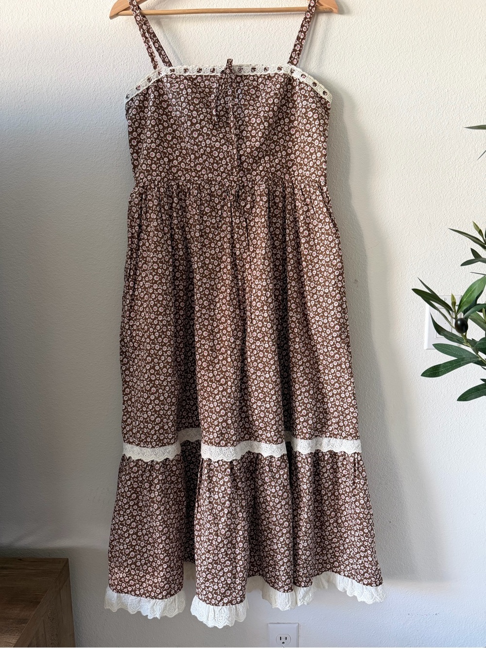 Brown Floral Lace-Trim Sundress